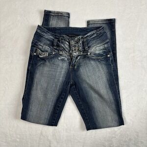 Y2K Gogo Star High Rise Acid Washed Jeans Junior's Size 3 25" Waist x 30" Inseam